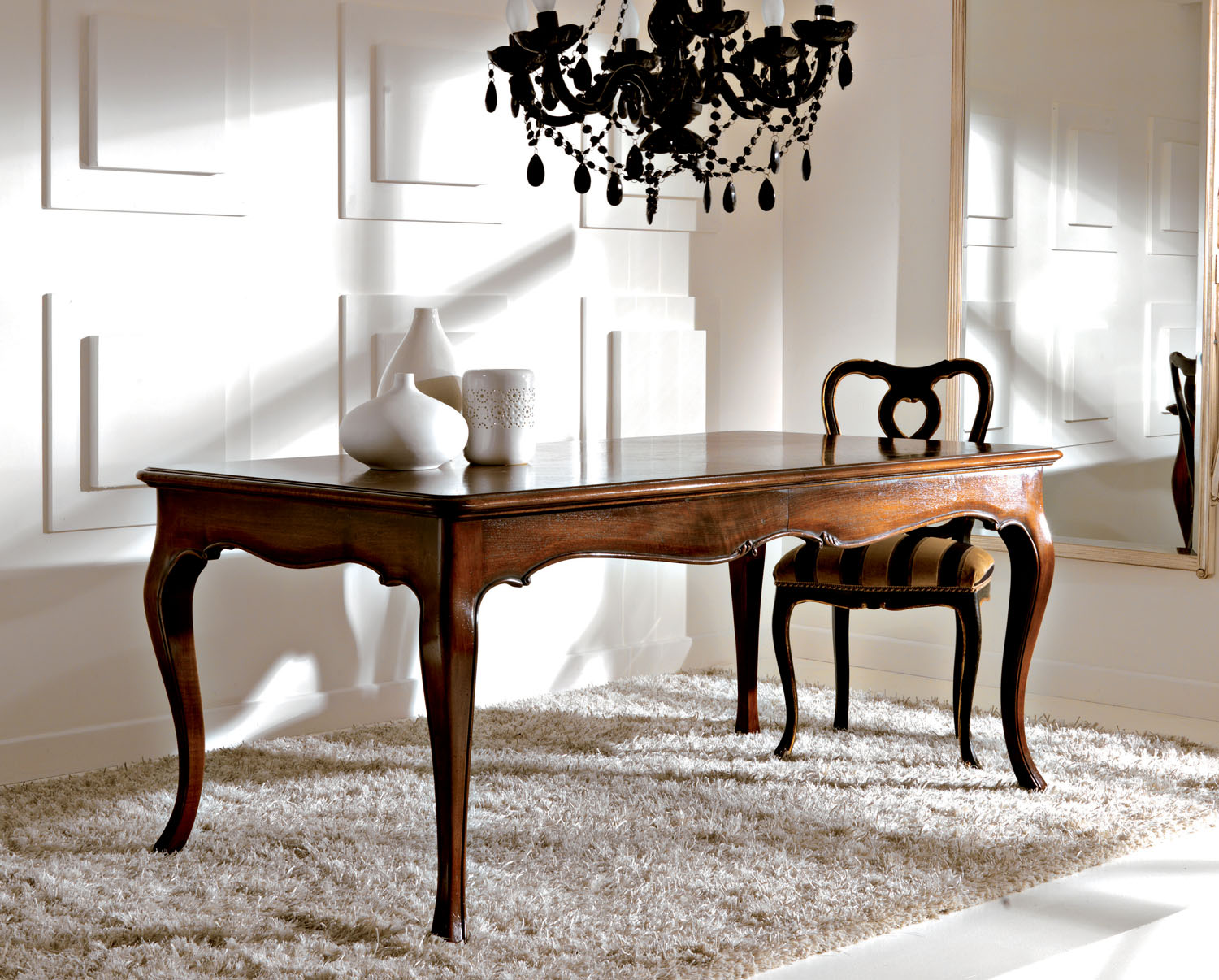 Tavolo rettangolare con piano a spina intarsiato allungabile con 2 prolunghe - Art. 162 - Arredamento classico DecorArt